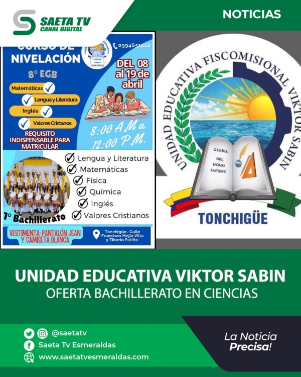 UNIDAD EDUCATIVA VIKTOR SABIN OFERTA BACHILLERATO EN CIENCIAS